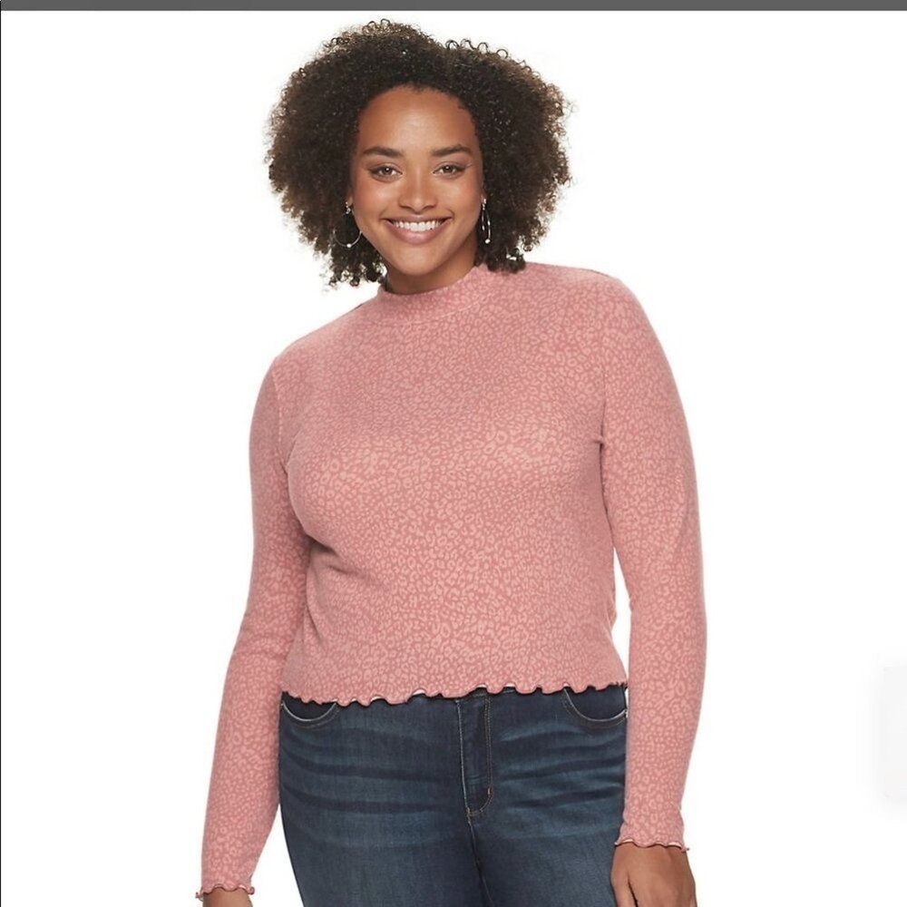 Candie's sweater Mock Neck Top NEW pink leopard cheetah print long sleeve 3X